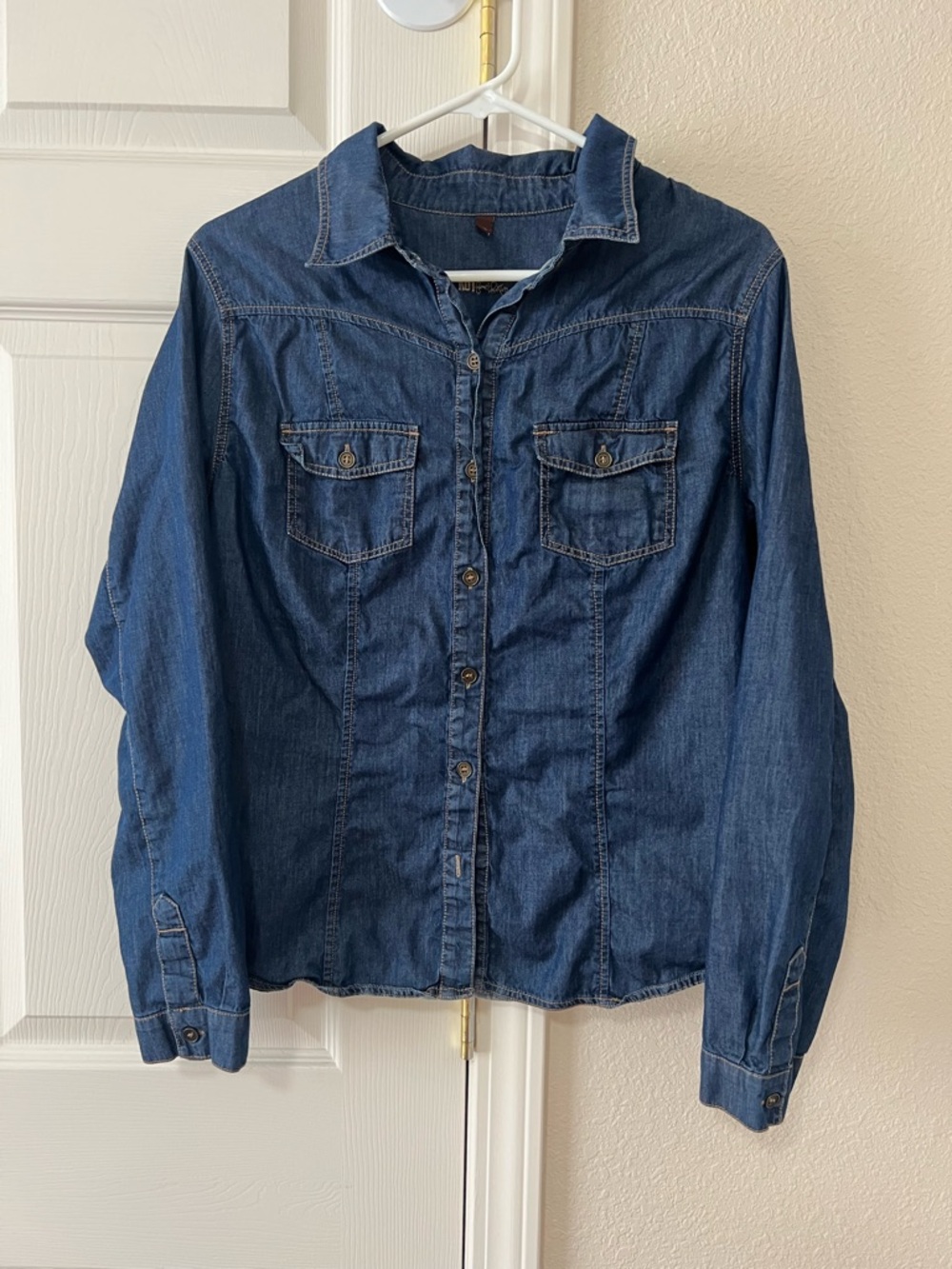 Kut From The Kloth Western Chambray Denim Button Down Shirt Womens Large